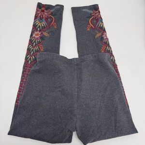 Johnny Was LA Floral Embroidered Aivita Leggings Stretch Small Gray Boho Cozy